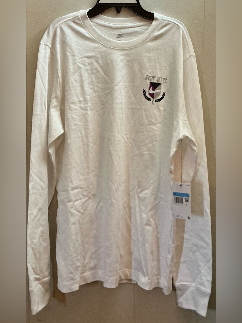 Nike White Long-Sleeve Tee with Small Chest Crest